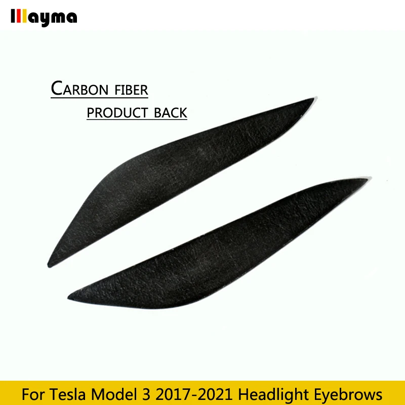 Real Carbon Fiber Car Headlight Cover Eyebrows Front Lamp Carbon Forge Look Sticker Eyelid For Tesla 2017 - 2021 Model 3 Model Y