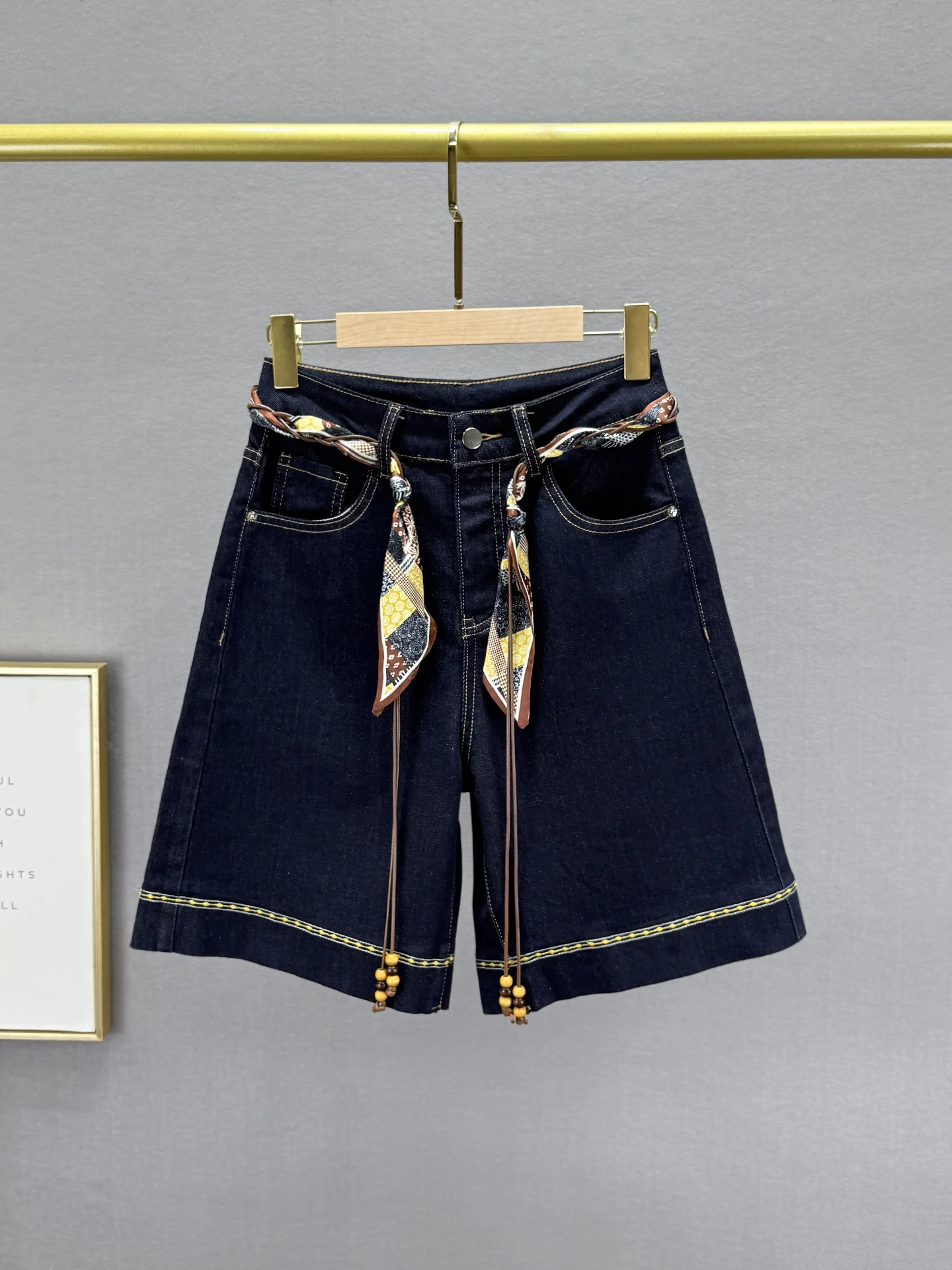 

Женские джинсовые шорты с высокой талией и широкими штанинами, модные летние новинки, свободные, стройнящие, винтажные, выстиранные, темно-синие, из хлопкового стрейч-денима