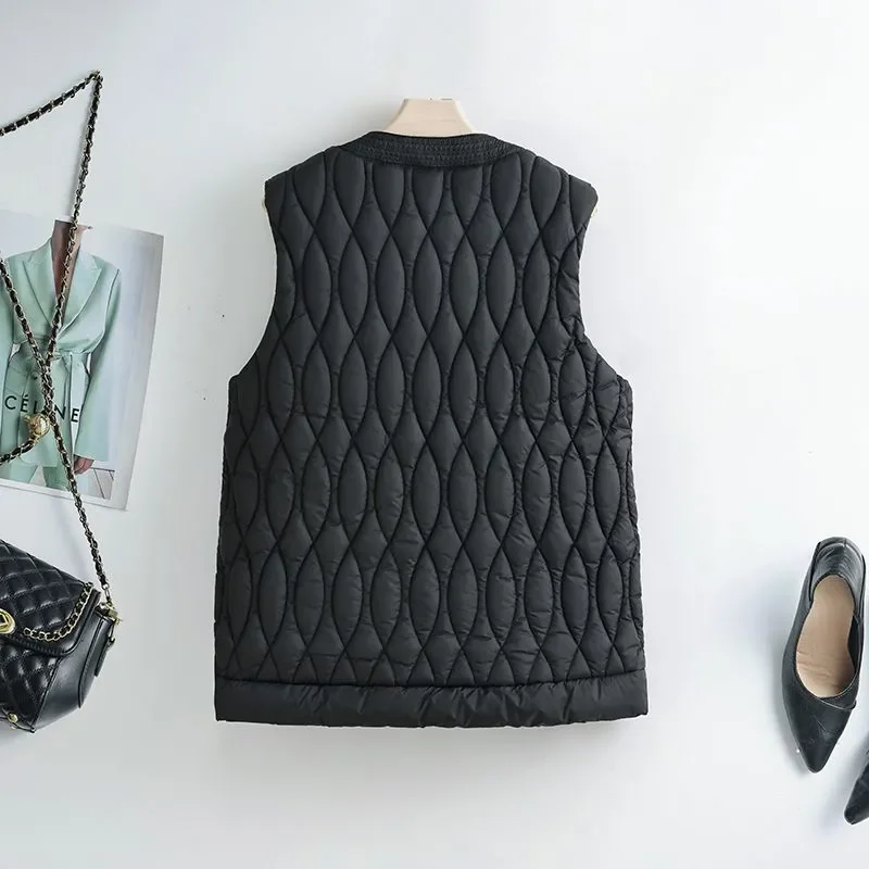 Gilet in cotone con tasche basic Donna Autunno Inverno Conciso monopetto Parka senza maniche Donna Girocollo Giacche in cotone Donna