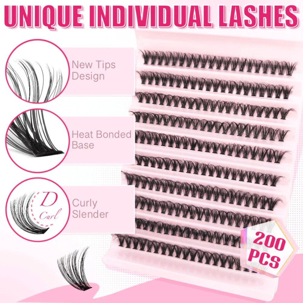 40D Wärmebundene falsche Wimpern, gemischt, natürlich, dick, dicht, lockig, gefälschte Wimpern, individuelle Cluster-Wimpern, Make-up-Zubehör