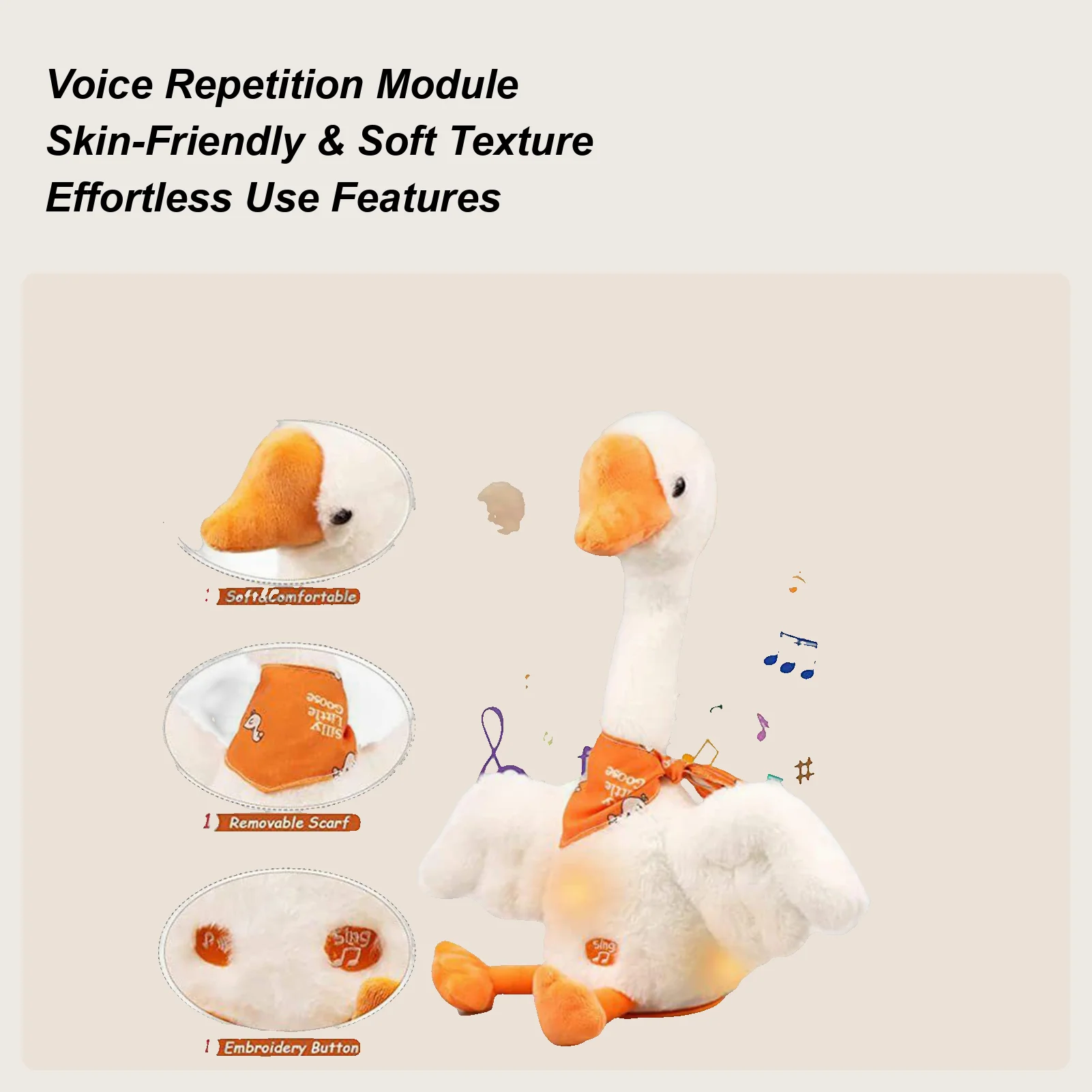 Talking Singing Stuffed Duck Plush Toy Interactive Musical Animal Repeats Your Words with Light Sound, Sensory Toy Gift for Kids