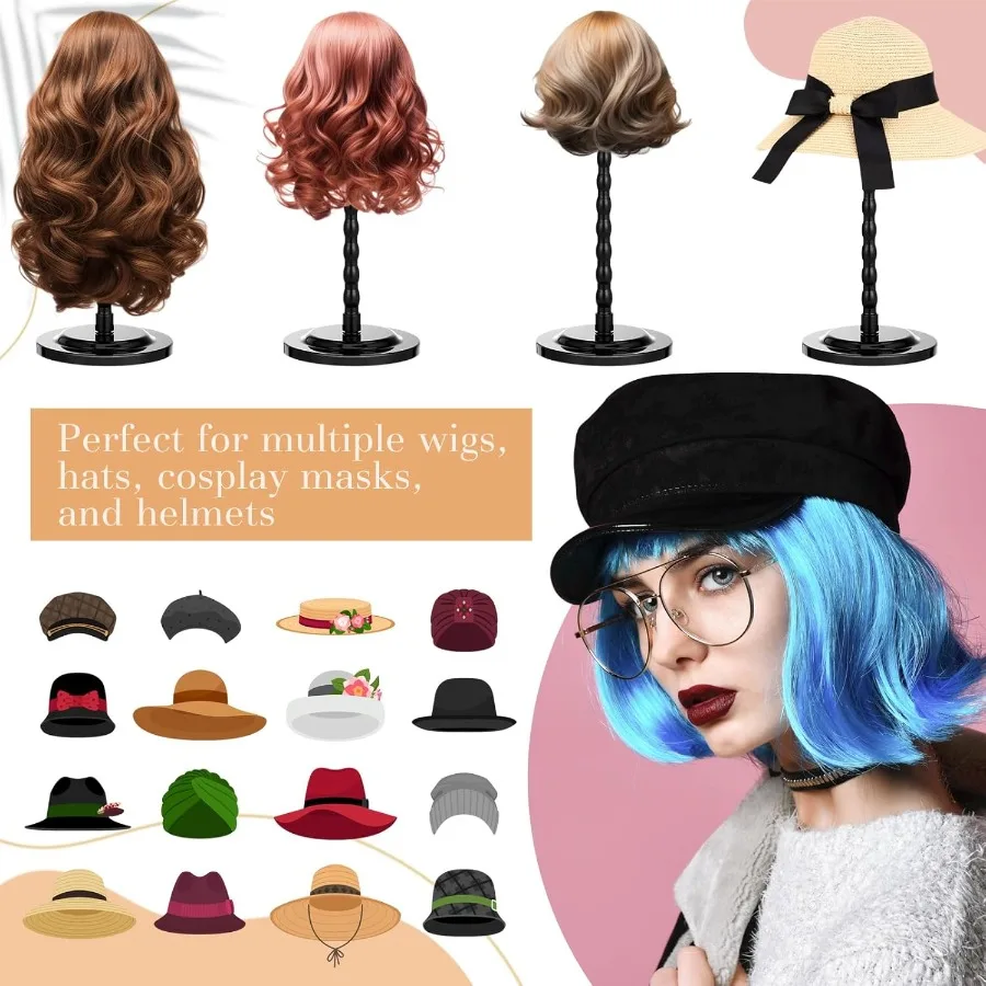 4 قطعة حامل رأس شعر مستعار لعرض متعدد الباروكات المعرضة رئيس 13.8 بوصة المحمولة مستقرة عدم الانزلاق قبعة عرض موقف شعر مستعار للسفر H #5