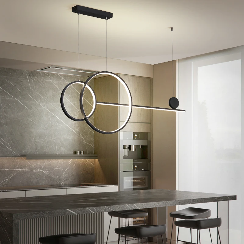 Ring Chandelier for Dining Hall Living Room Study Office Kitchen Island Chandelier Black Gold White