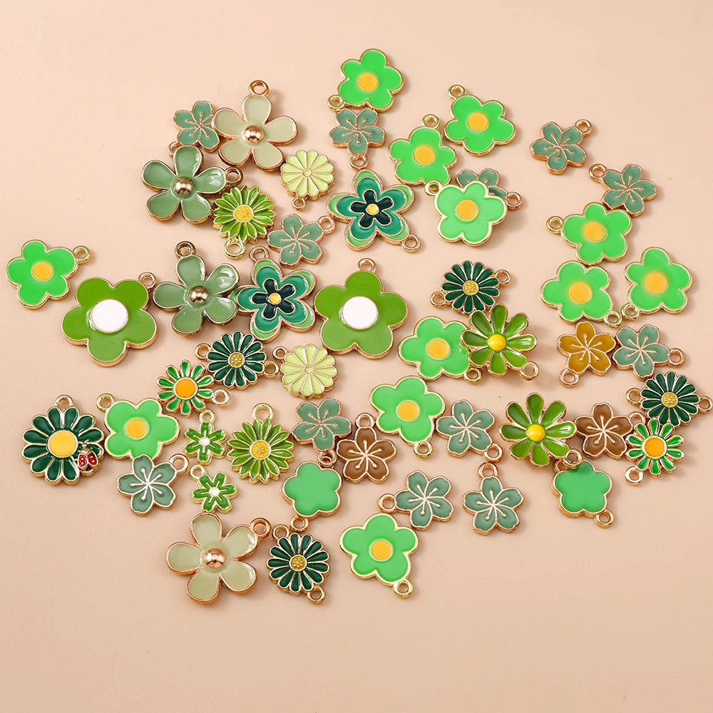 Leslie 20 Stück niedliche grüne Emaille-Blumen-Anhänger für Halsketten, Armbänder, Ohrringe, Schmuckherstellung, Zubehör, DIY-Zubehör – Detail 10