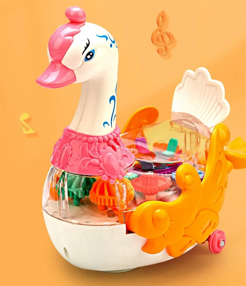 Electric transparent gear swan music lighting cartoon animal shaped children's puzzle toy