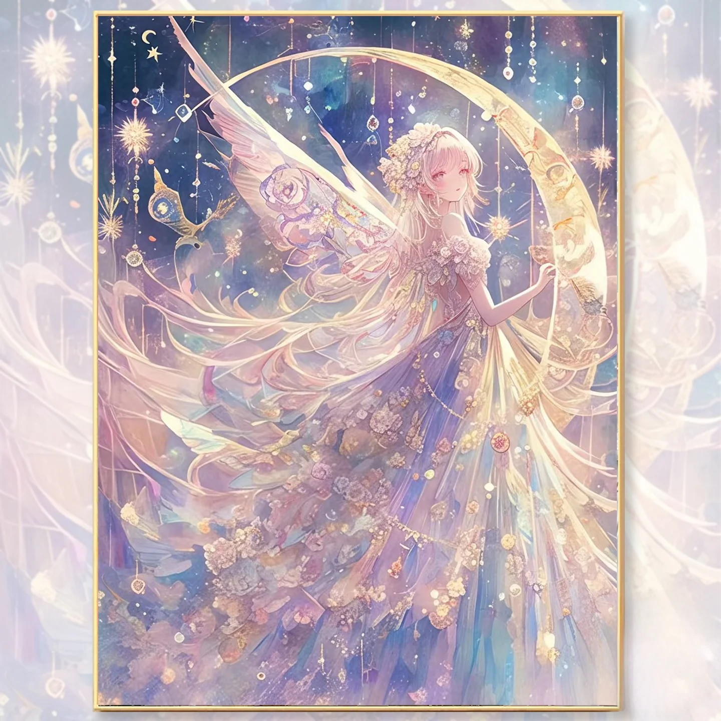 

Moonlight Angel Girl Two Diamond Painting Rhinestone Bedroom Children's Point Stick Diamond Cross Stitch Simple Cartoon New M...