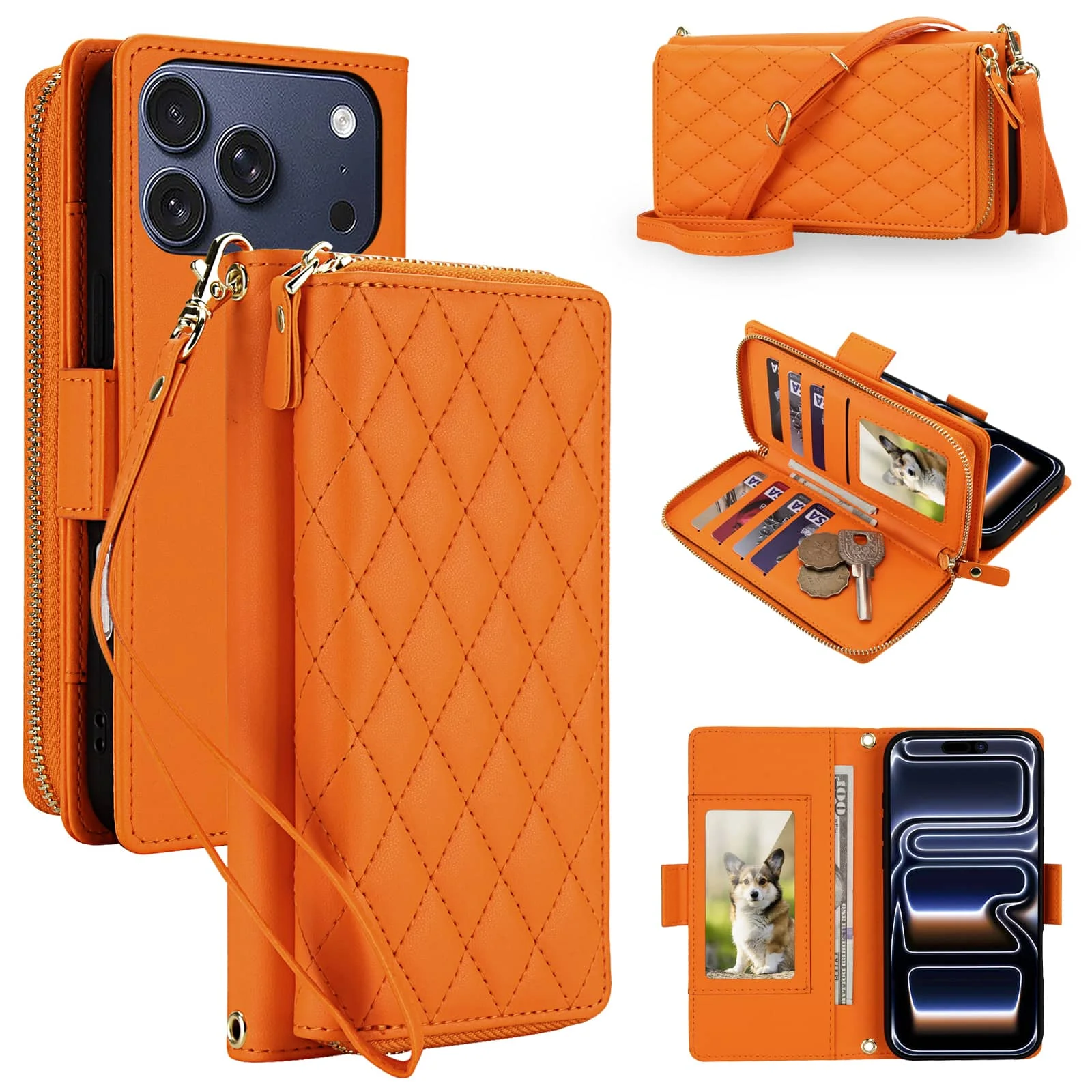 

WEFOR Crossbody Wallet Case for iPhone 17 16 15 Pro Max 17e 16e, RFID Blocking Zipper Handbag Purse Flip Cover, Kickstand Case