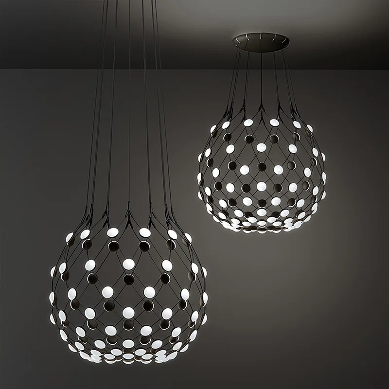 

Moden Black White Dot Wrought Iron LED Pendant Light Grid Ceiling Hanging Lamp Living Room Bedroom Restaurant Kitchen Chandelier