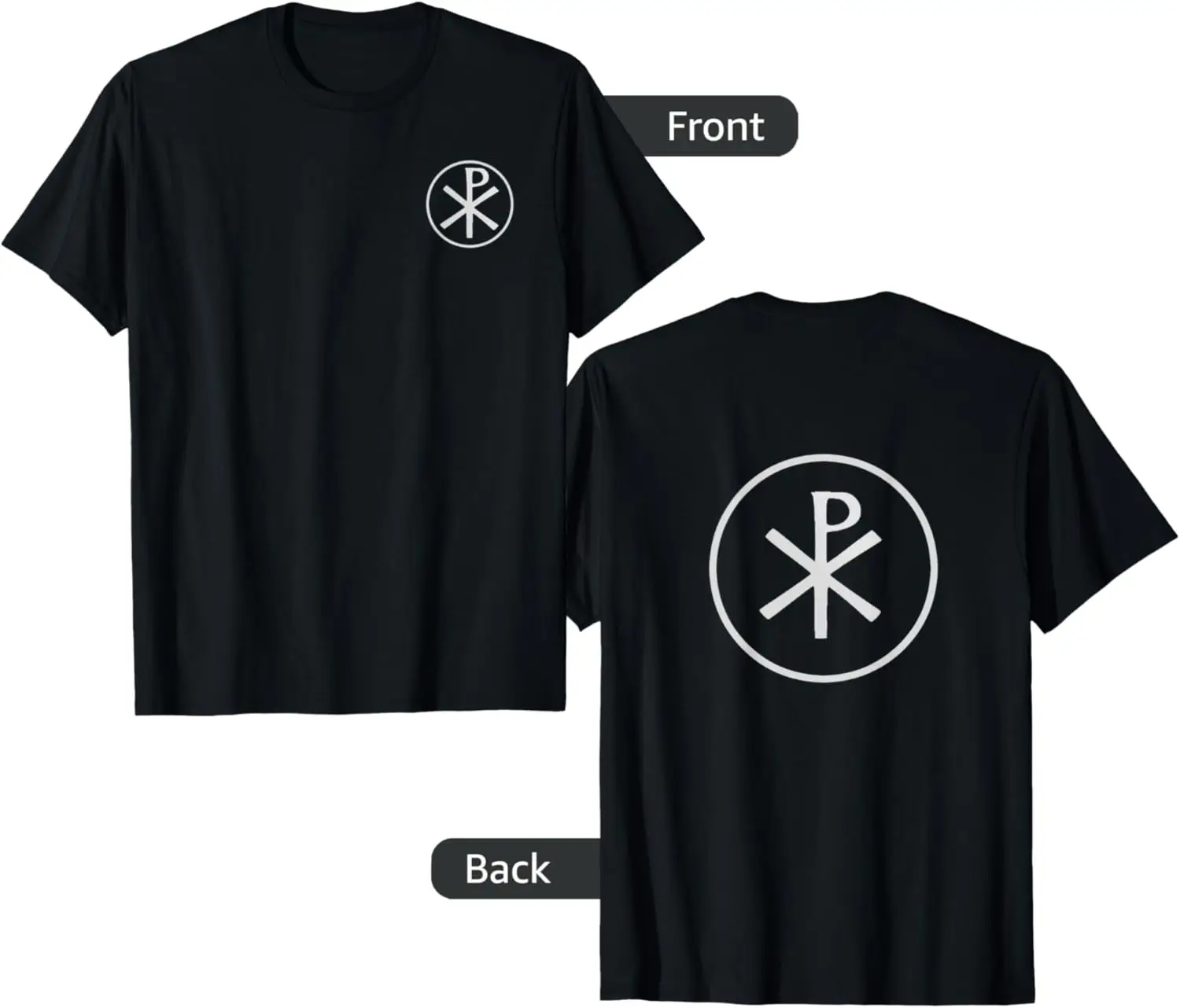 

Double Sided Chi Rho Symbol Christian Tee