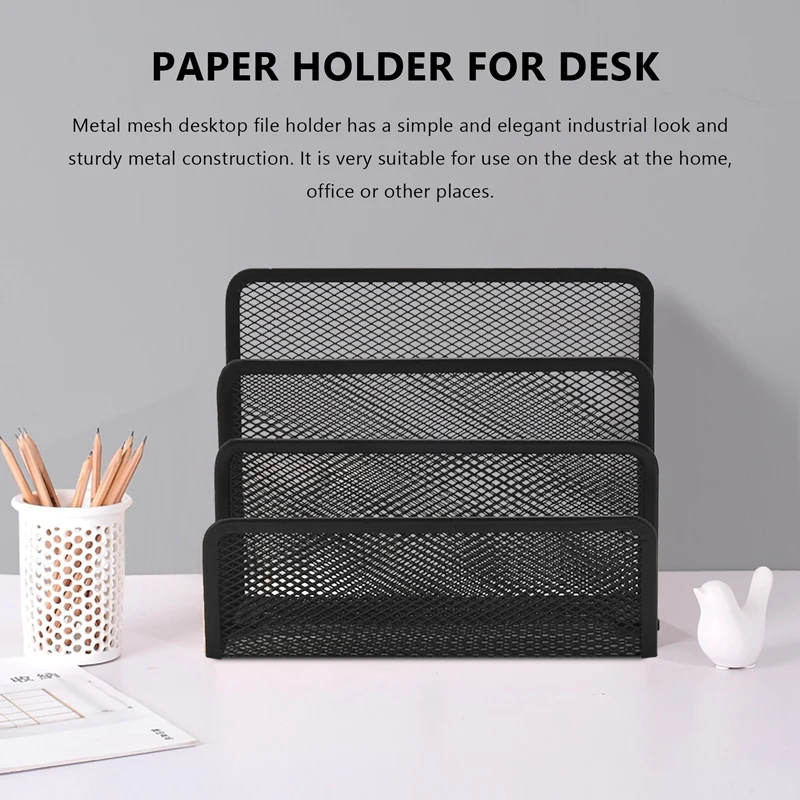 2Pcs Desk Mail Organizers Small File Holder Letter Store Metal Mesh Bill Document Folder Paper Organizer Office Desktop