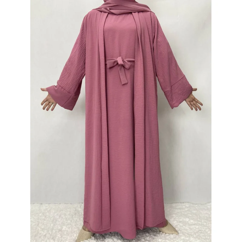 Ensemble musulman deux pièces avec ceinture, robe pour femme, manteau à manches longues, caftan de Dubaï, Turquie, Islam, Abayas