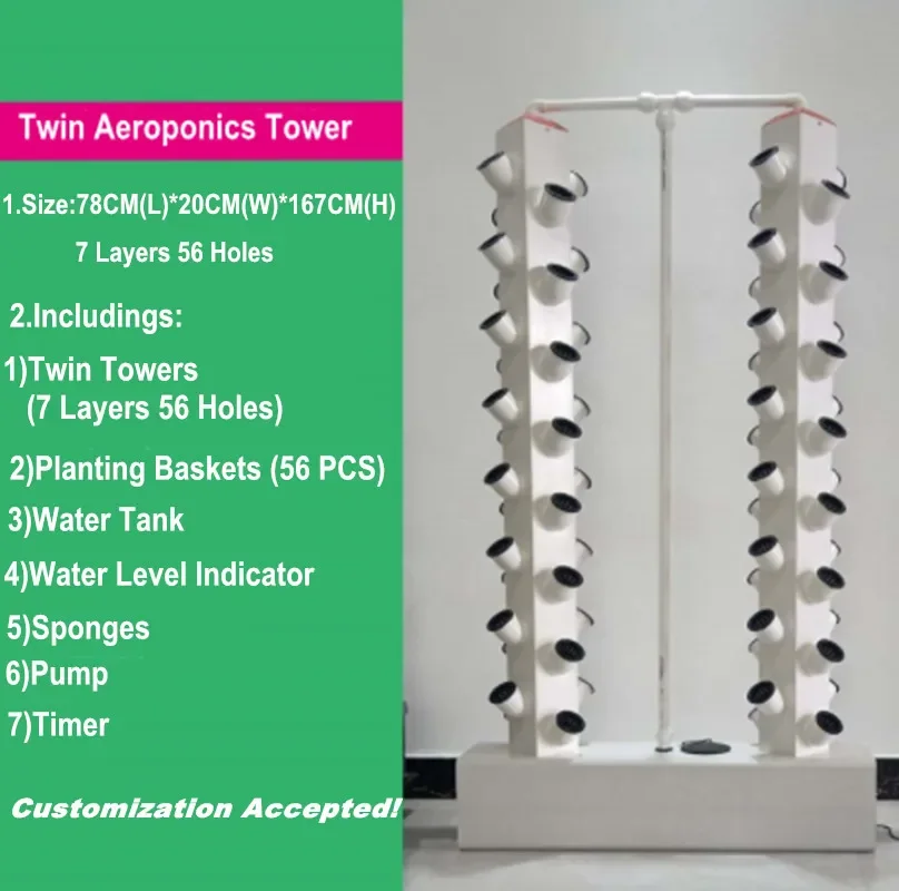 Customizable Hydroponics Tower Vertical Aeroponic Growing System Kit for Home Garden Greenhouse to Plant  Vegetables Strawberry