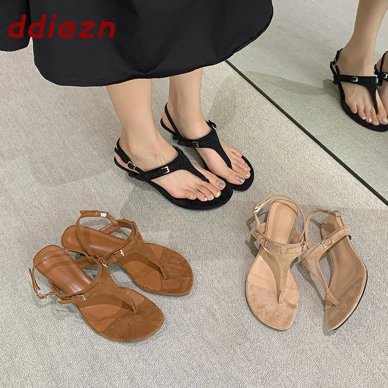 

New Summer Spring Women Sandals Flip Flops Low Heel Shoes Casual Female Buckle Fashion Round Toe Ladies Heeled Sandals Shoes