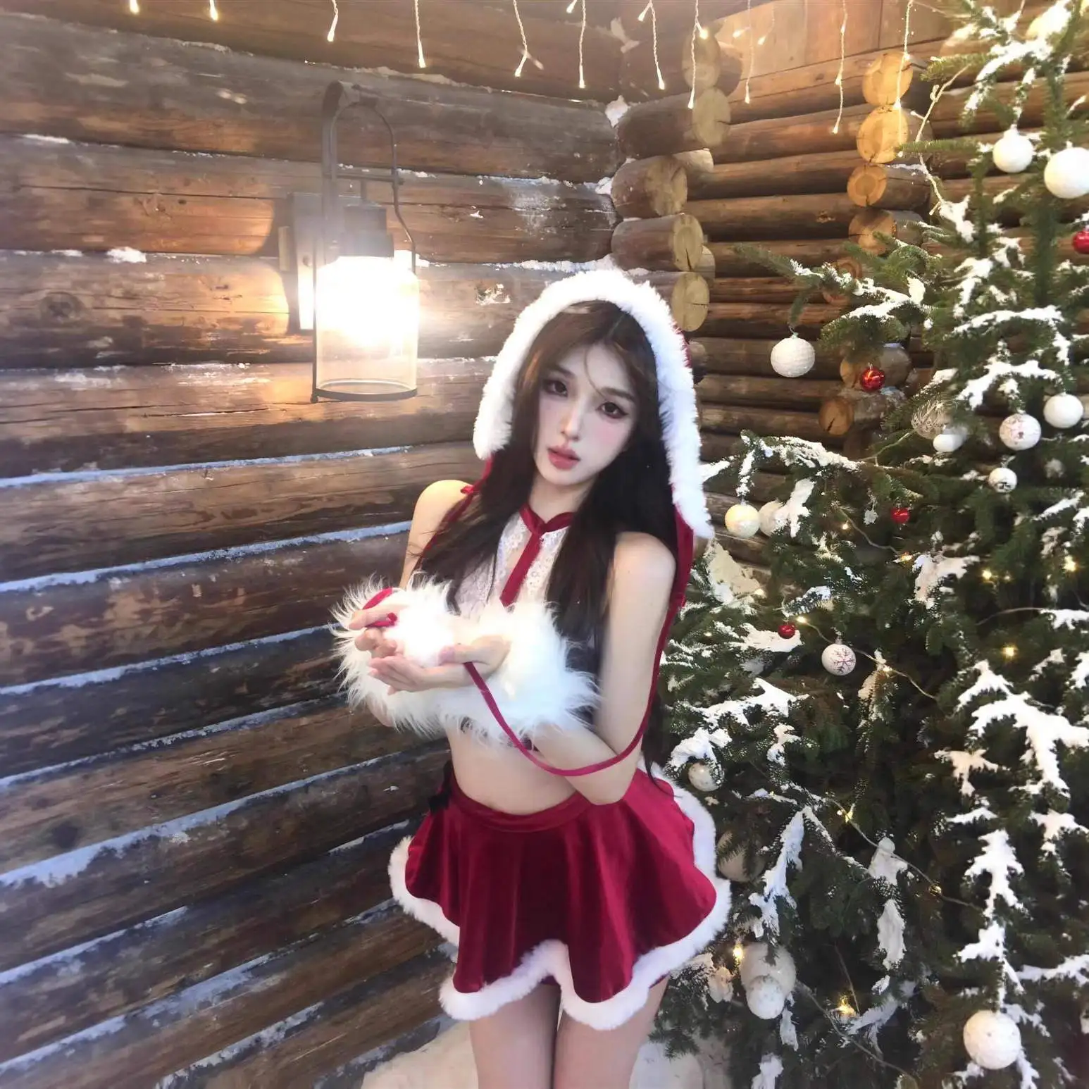 

Wholesale Women's Sexy Two Pieces New Year Red Outfits Lady Christmas Party Cosplay Ligerie Dress Dating Nightwear