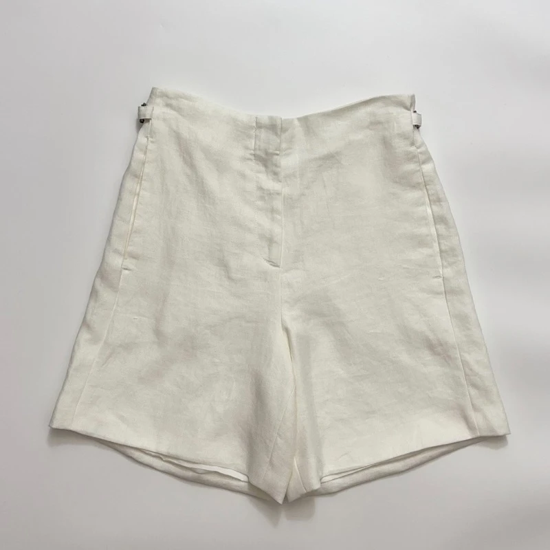 Short en lin monochrome minimaliste pour femme, pantalon d'été