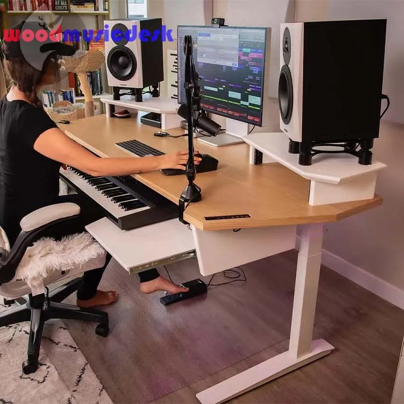 Solid Wood Custom Music Production Desk Workstation Electronic Keyboard Table Recording Studio Mixing Desk