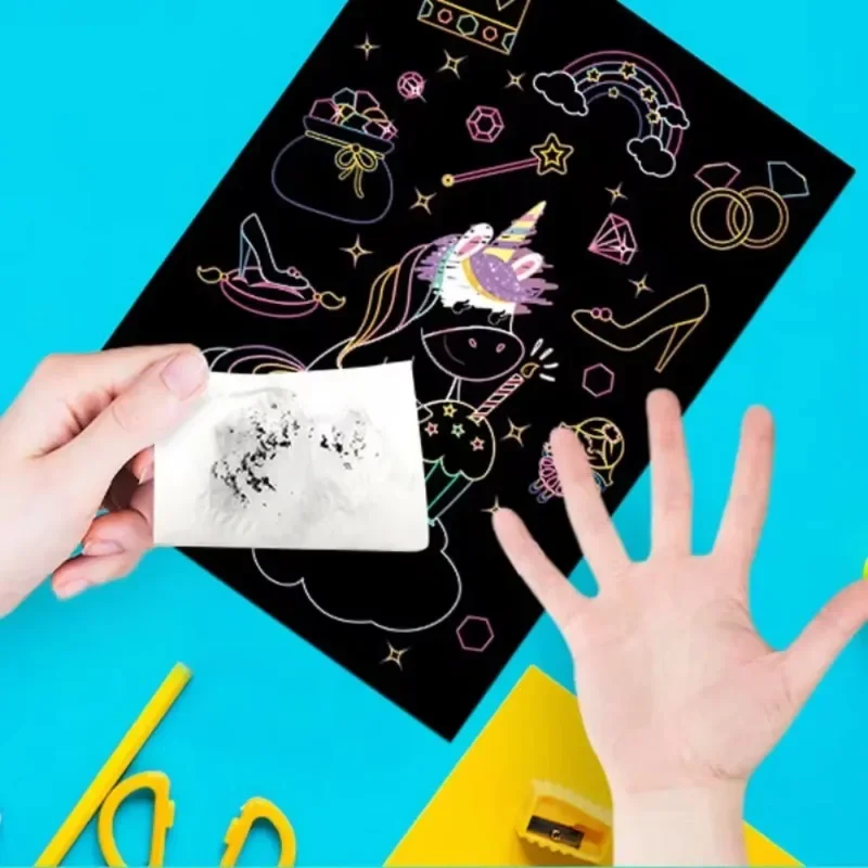 Magic Rainbow Color Scratch Art Painting Paper Card Kit Cartoon Drawing Board Coloring Books for Kids DIY Educational Toys Gifts