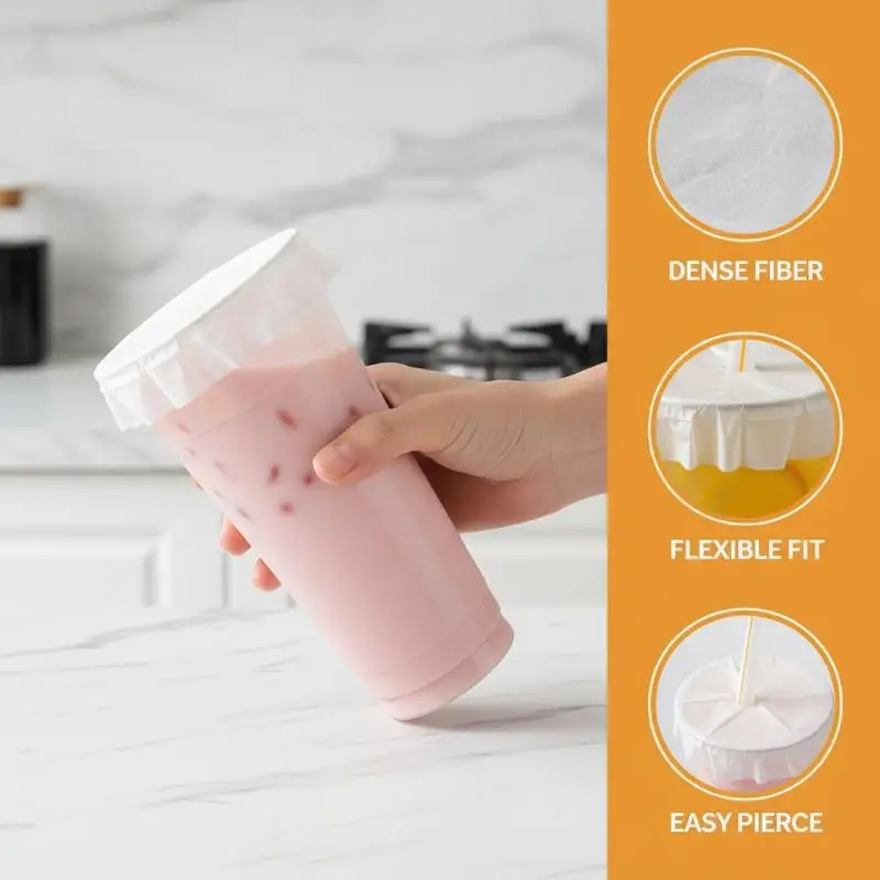 

100/500pcs Disposable Leak Proof Paper Coffee Cup Cover Lid Films Anti Overflow Milk Tea Takeaway Beverage Cup Anti Leakage