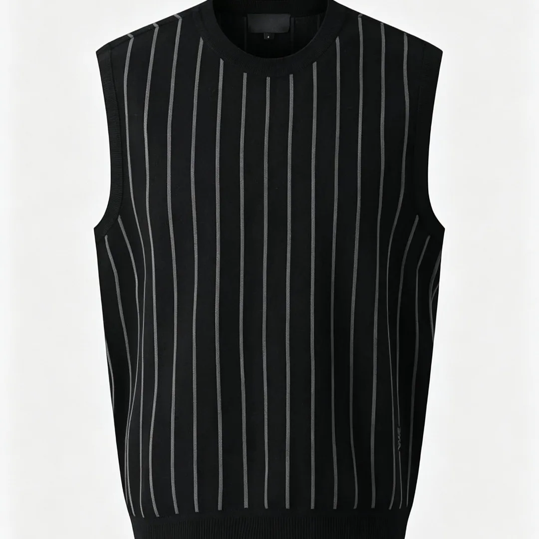 Men's Golf Knit Vest 2026 Fall New Korean Style Crew Neck Letter Logo Colorblock Striped Sleeveless Sporty Versatile Breathable