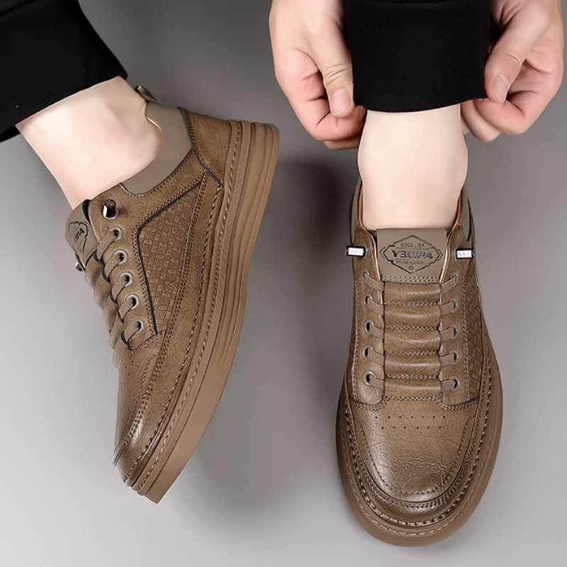 British Leather Board Shoes for Men Spring Autumn Soft-soled Men\'s Casual Sneakers Shoes New Designer Zapatos De Hombre
