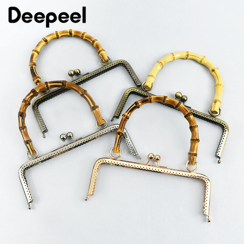 1Pc Deepeel 20/25cm Bamboo Handle Metal Purse Frame Bags Kiss Clasp Sew Kit DIY Handmade Bag Handbag Sewing Brackets Accessories