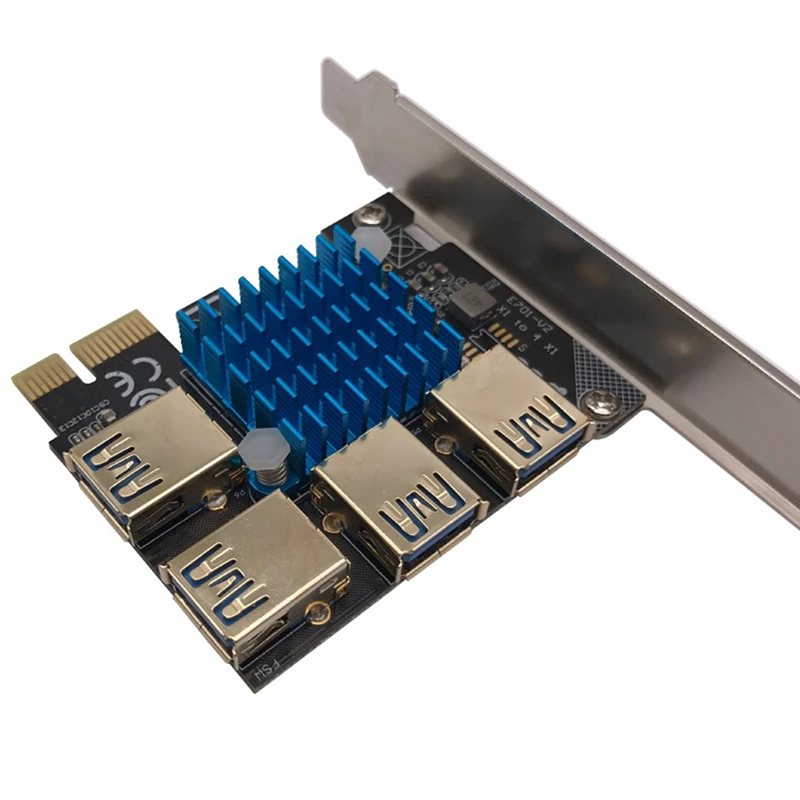 Karta Pcie 1 na 4 PCI Express Riser, karta adaptera 1 na 4 USB 3.0 z dużym radiatorem, PCI-E 1X na zewnętrzne 4 USB 3.0