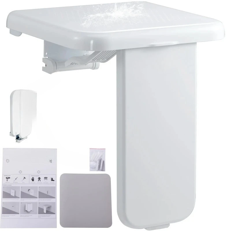 Folding ABS Shower Seat 15.7'' x 16.7'' Unfolded Wall Mounted Fold Up Shower Bench 440 lbs Load Capacity Shower Chair