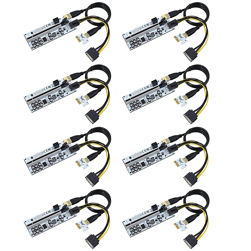 

VER012 MAX PCI-E Riser Card PCI-E 1X To 16X Graphics Riser Card With 10 Solid Capacitors/LED Light For BTC Mining