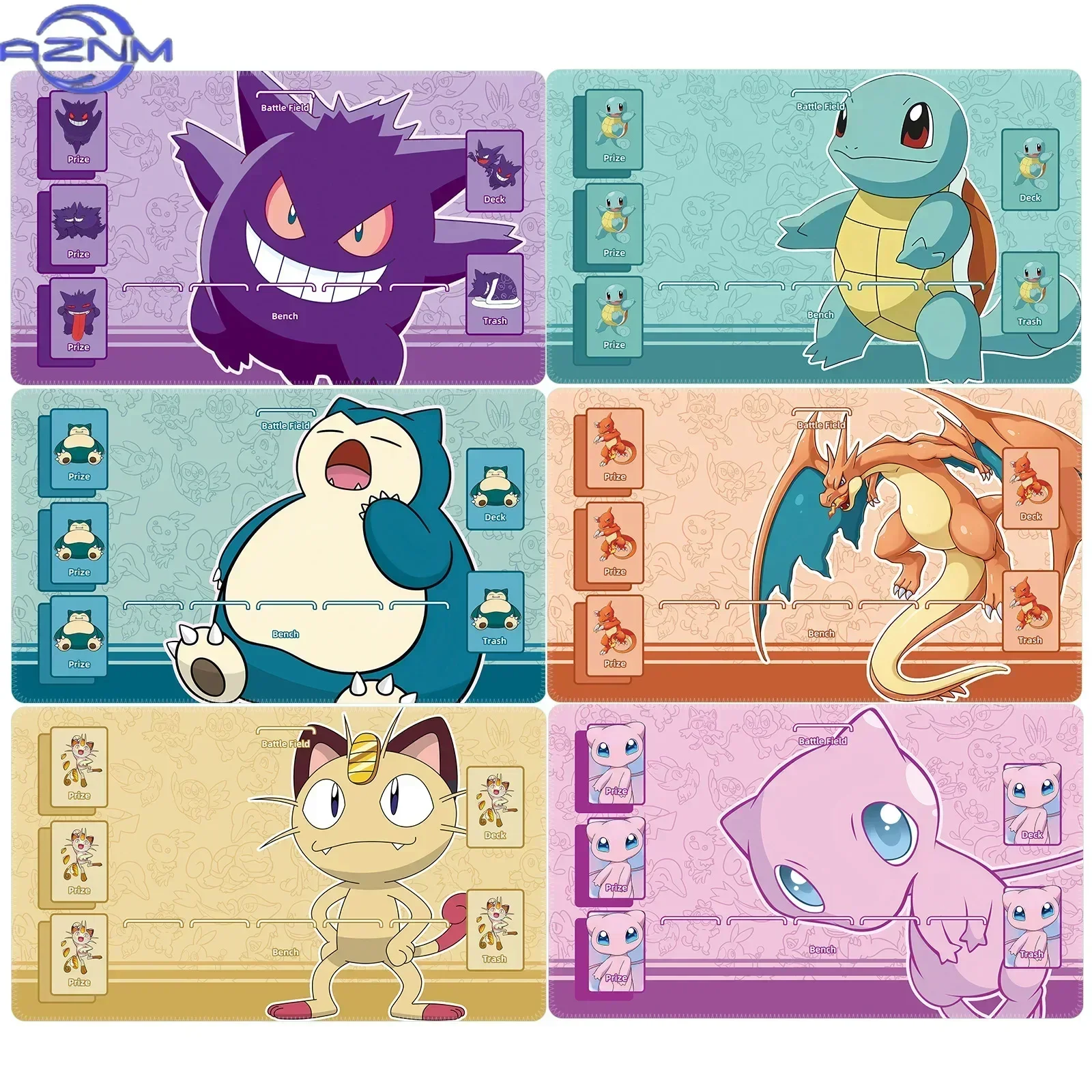 Gengar Mew Snorlax Lucario PTCG Battle Mat, Single Player Board Game Table Mat, Gift Toy for Card Game Players