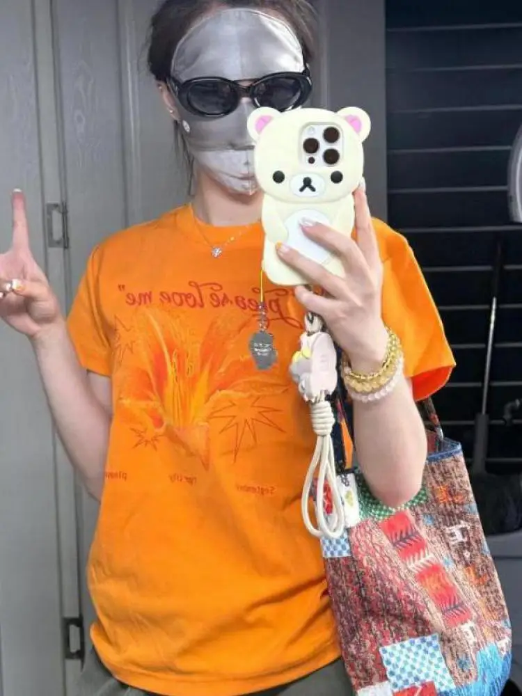 Tawaaiw T-shirt da donna con stampa floreale retrò americana Manica corta Top estivi T-shirt grafiche Abiti anni 2000 Y2k Tees Donna