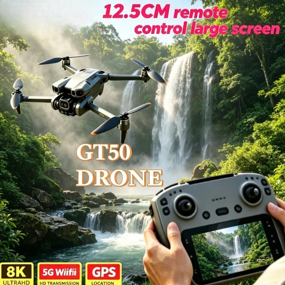 오리지널 GT50 RC 드론, 스크린 리모컨, GPS, 8K HD, 경량 브러시리스 쿼드콥터, 5G WIFI FPV, 전문가용 항공 촬영 기능 탑재