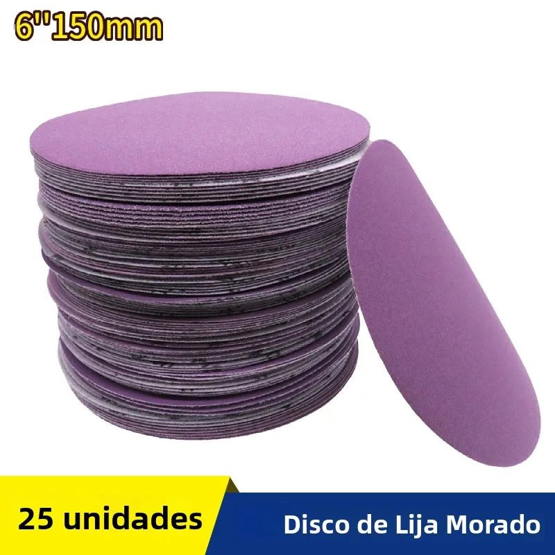 25 Discos de Lijado de 6 Pulgadas con Velcro, Grano 60-10000, Papel de Lija de 150mm para Lijado en Seco y Húmedo, para Acabado de Madera, Pulido de Metal y Automóviles