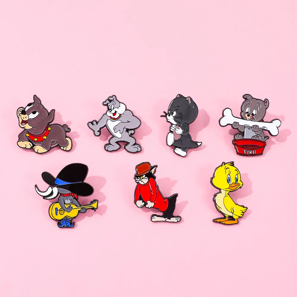 

Tom Spike Duckling Brooch Set Classic Cartoon Jerry Alloy Enamel Pin Animal Characters Gift for Kids Vintage Accessories