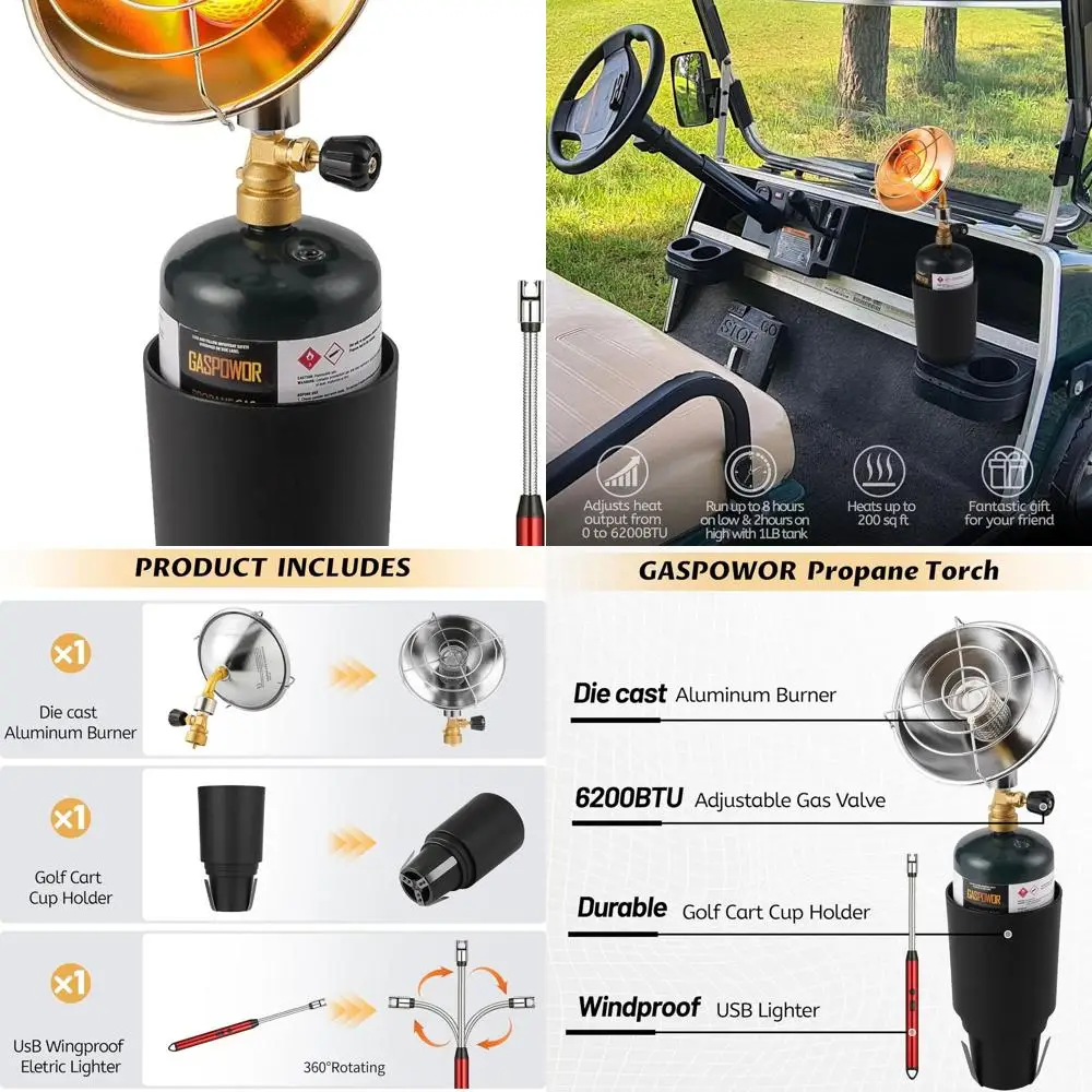 

Нагреватель для тележки для гольфа с пропаном на открытом воздухе 6200 БТЕ с подстаканником (паливо не входит в комплект)