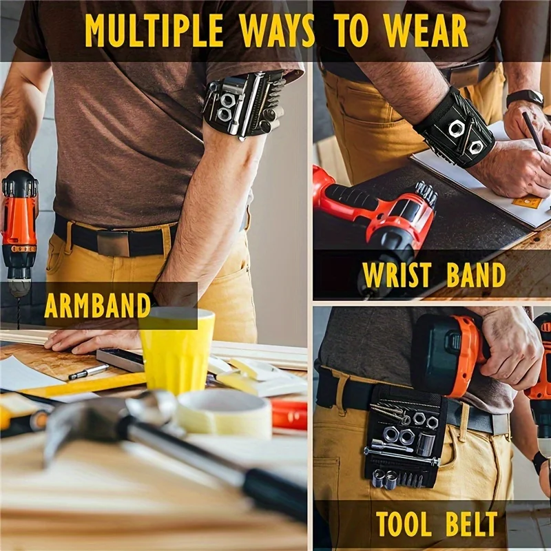 Magnetic Wristband for Holding Screws Nails Drilling Bits Wrist Tool Holder Belts with Strong Magnets Cool Gadgets for Men wome