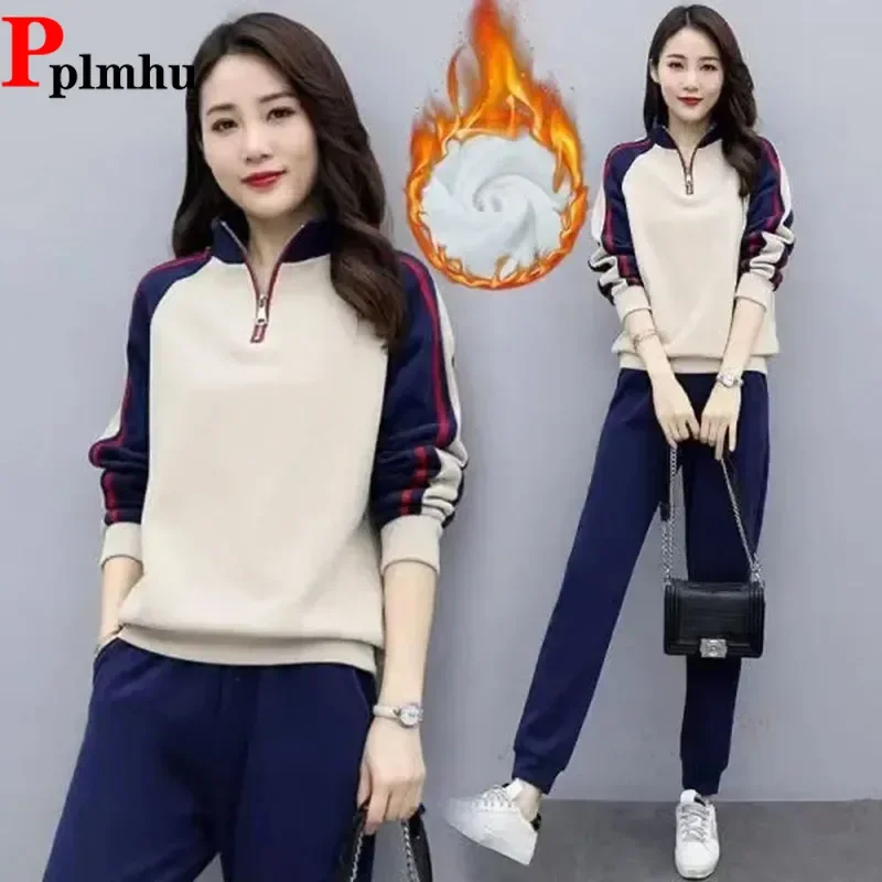 

Oversize Tracksuit 2 Piece Sets Warm Velvet Jogger EnsembleCasual 2025 New Autumn Winter Thick Spliced Sweatshirts Conjuntos