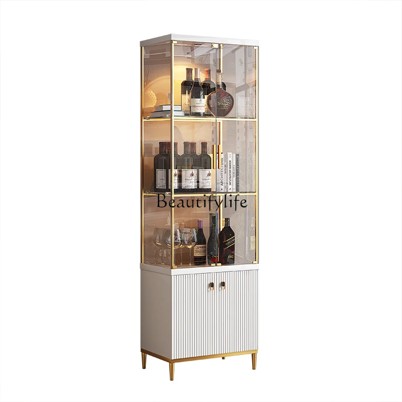 

Modern Minimalist Tempered Glass Wall-Mounted Sideboard Cabinet Stainless Steel Locker