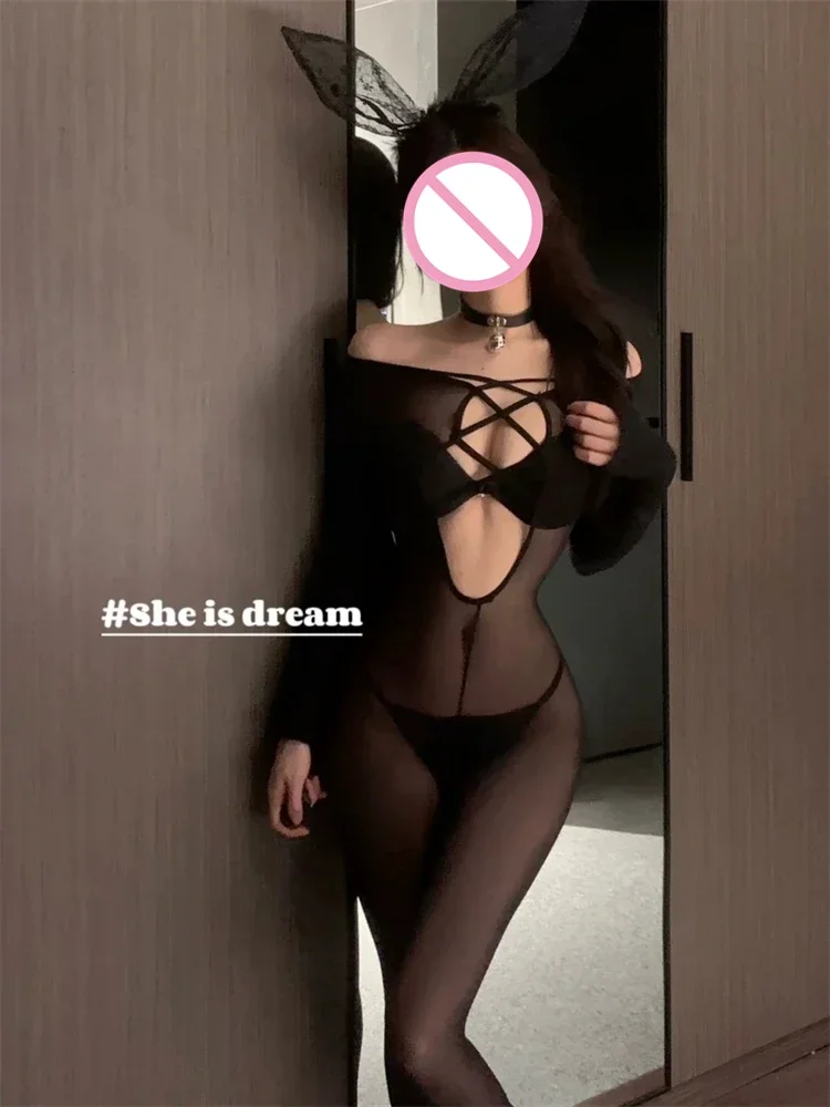 Women Sexy Crotchless Erotic Lingerie Bodysuit Female Stretch Open Crotch Porn Bodystockings Erotic Costumes Girls Transparent