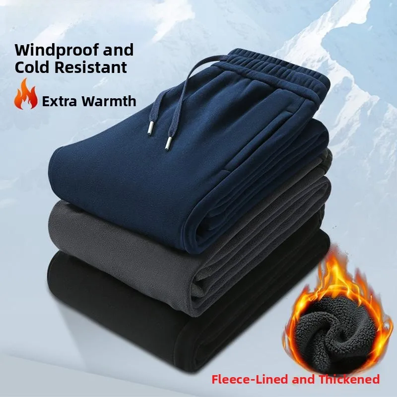 

Men's Winter Thiened Fce Lined Loose Straight Leg Pants Comfortable Soft Casual Trousers Warm Elastic Waist mid Waist