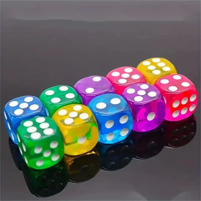 10pcs Standard 14mm Transparent Game Dice, 6-sided Colored Game Dice, Suitable For Children And Adults Playing Games