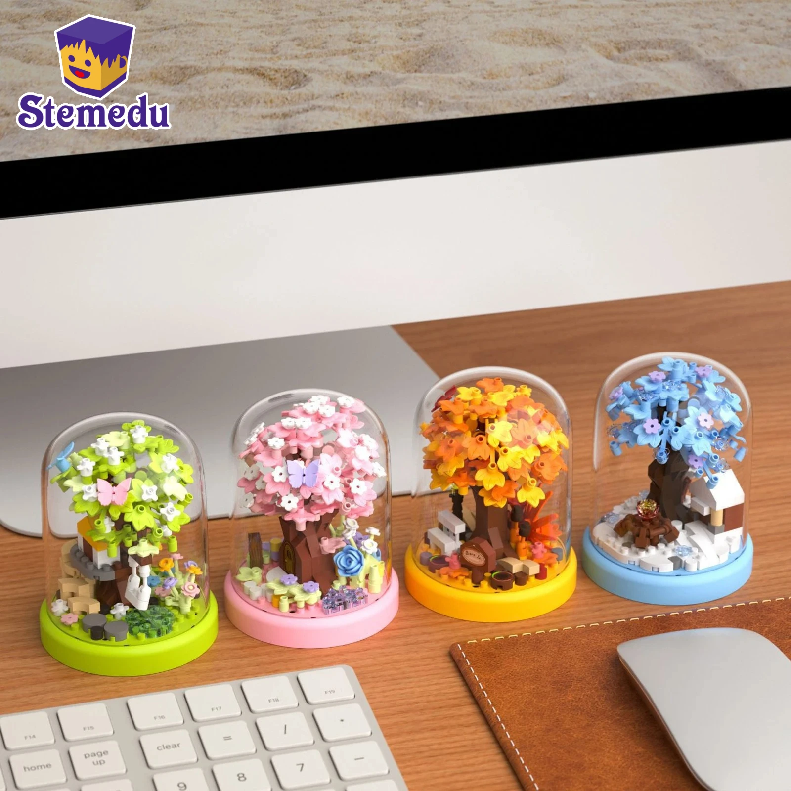 Building Blocks Potted Plants Kit Sakura Tree House Preserved Flowers Bonsai Kid Creative Puzzle Toy Girls Romotic Birthday Gift