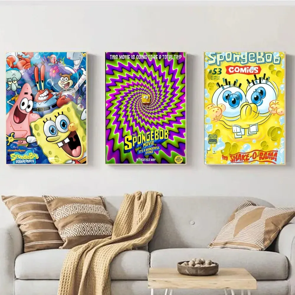 1PC Anime S-SpongeBob Poster Wall Art Print Poster Decorative Mural Modern Home Decor Birthday Gift Unframed Canvas Garage Room