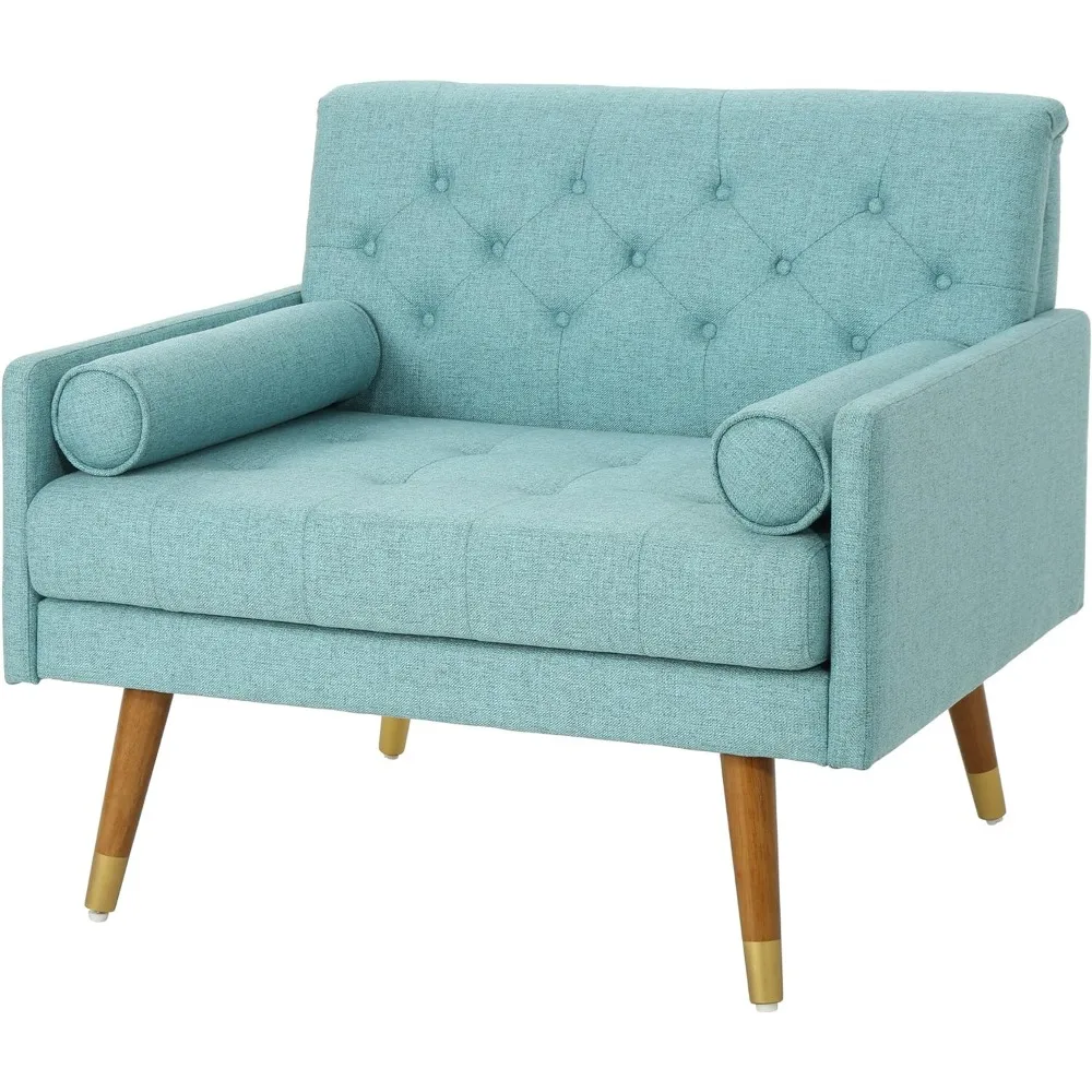 

Nour Fabric Mid-Century Modern Club Chair, Blue, Natural