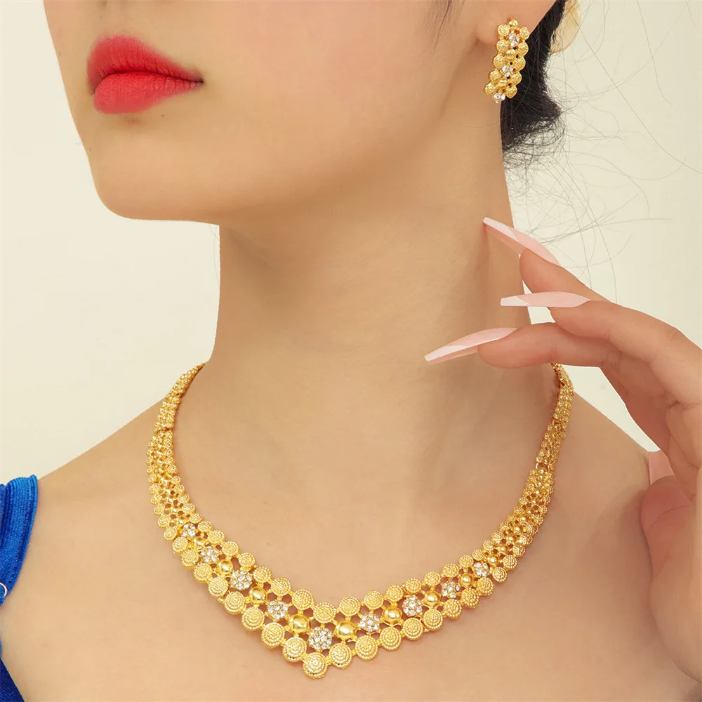 

Bridal necklace set, wedding gold-plated earrings, jewelry two-piece set, spot wholesale