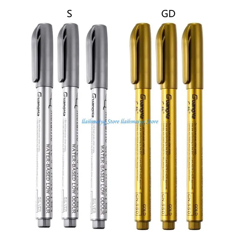 573B 1/2/6x Permanent Acrylic Markers Set Gold Silver Glitter Paint Pens for Silicone