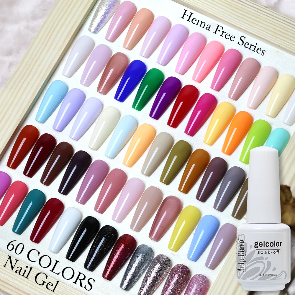 Arte Clavo HEMA FREE Gel Nail Polish Colorful Colors Soak Off UV LED Semi Permanent Gel Nails Lacquer Base Top Coat Varnish 8ml