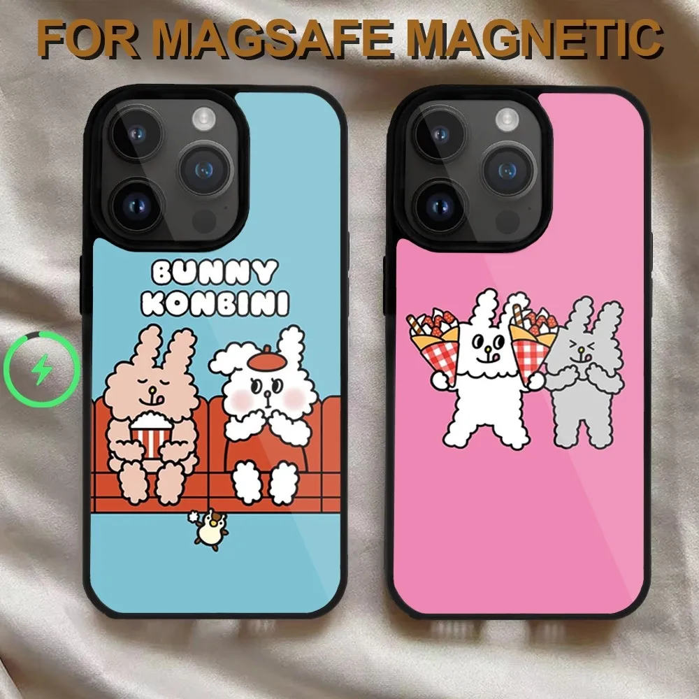 Cartoon B-Bunni Konbiny  Phone Case  For iPhone 14 13 12 11 15 Pro Max Magsafe Wireless Charge Plus Mini Cover