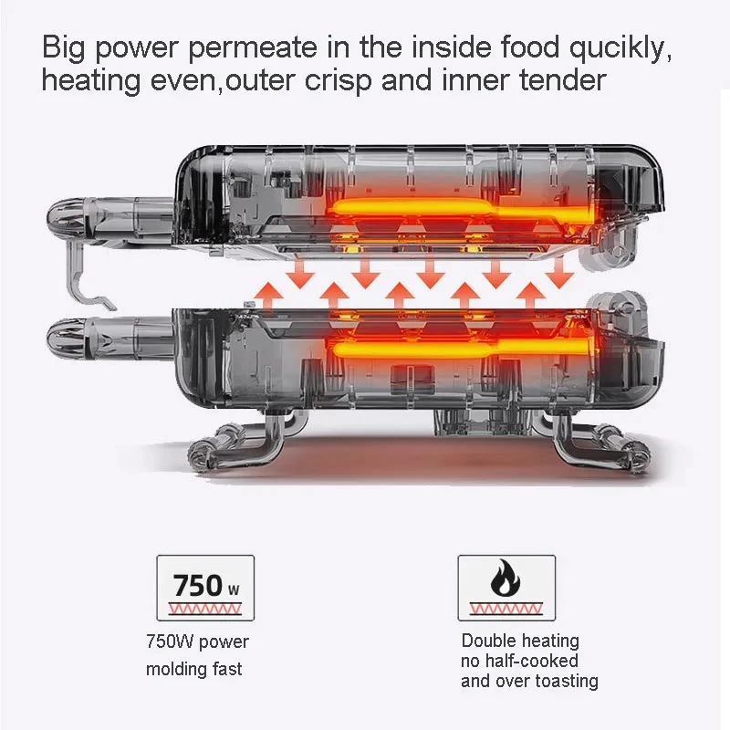 Máquina elétrica de waffle, 3 minutos de cozinha, antiaderente, grelhar ou panquinho, multifuncional, forno de cozinha, máquina de café da manhã
