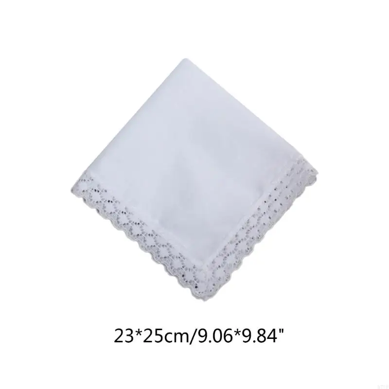 R7UF Portable Hankie Women Handkerchief Cotton Lace Trim Super Soft Washable Hanky