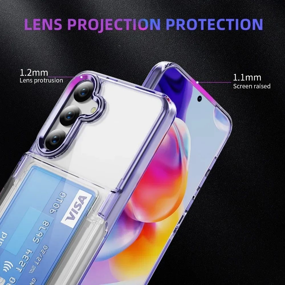 For Samsung Galaxy S25 S26 Plus S24 S23 S22 S26 Ultra Wallet Protective Phone Case with Credit Card Holder Transparent Cover